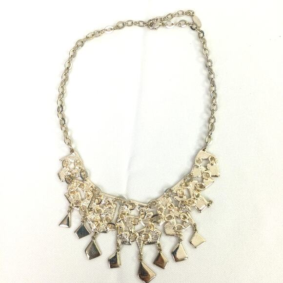 St. Thomas Green Gemstones Wearable Art Maximalist Silver Tone Bib Necklace - Picture 5 of 12